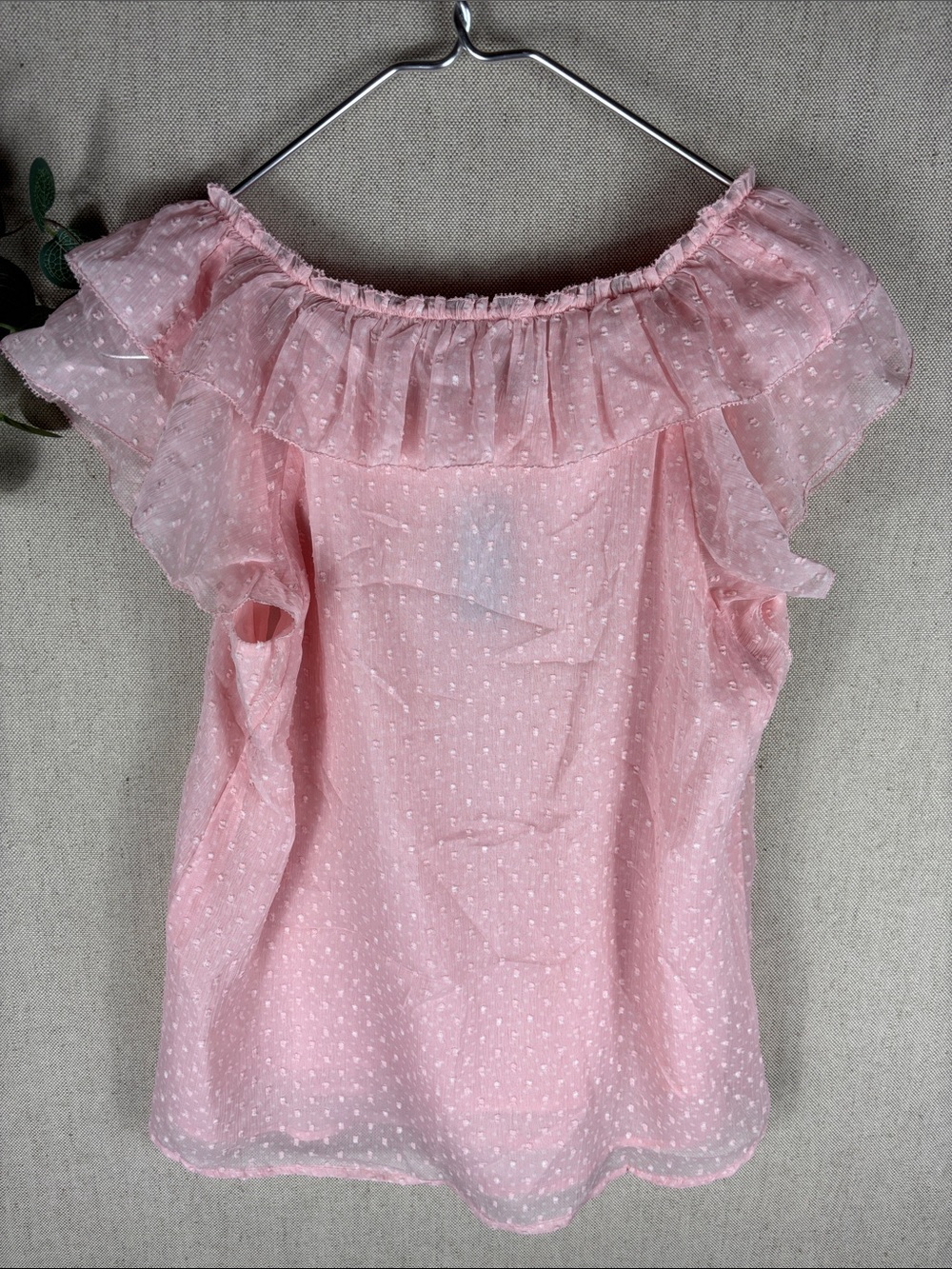 LOFT > New with Tags Light Pink Ruffle Swiss Dot Flutter Sleeve Top Small Petite - Picture 6 of 9